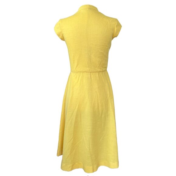Yellow Vintage 1970s ILGWU Union Made Button Front Mandarin Collar Shirtdress - Picture 6 of 14